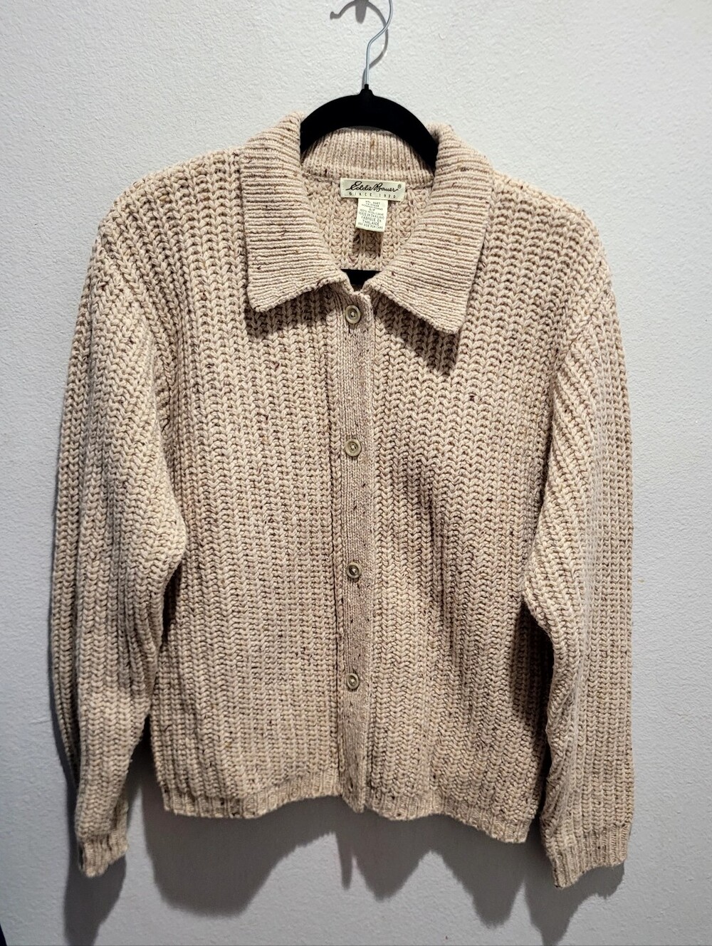 Vintage Eddie Bauer 100% Wool Knit Button Up Cardigan Sweater Small